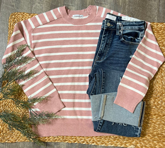 Striped Sweater - Dusty Pink