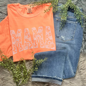 Floral Mama Neon Cantaloupe Comfort Colors Tee