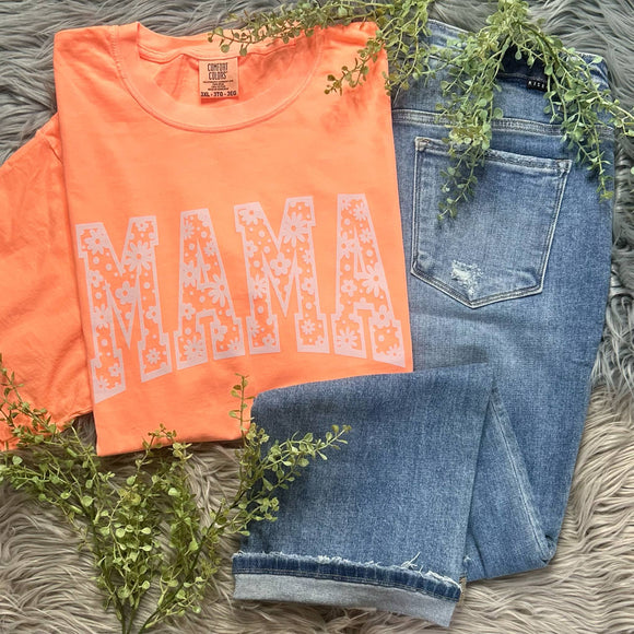 Floral Mama Neon Cantaloupe Comfort Colors Tee