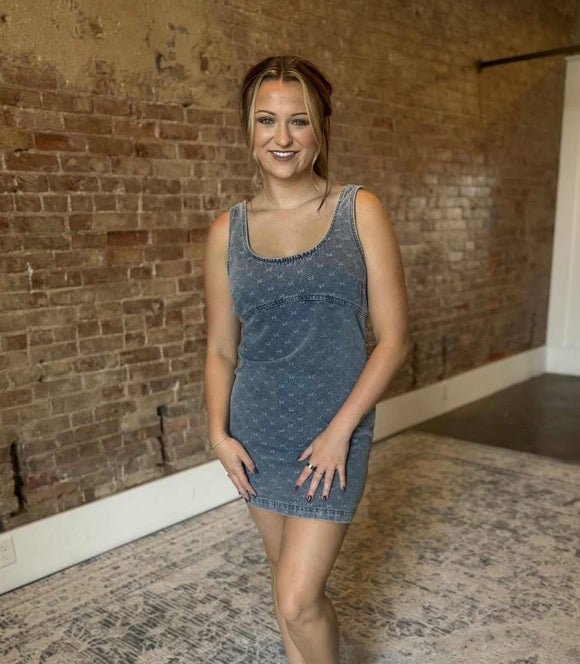 Bow Pattern Denim Dress