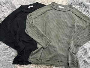 Raised Ribbed Raw Edge Long Sleeve Top