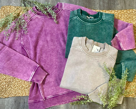 Acid Washed Side Rib Crewneck