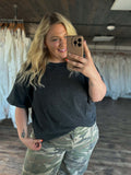 Acid Wash Short Sleeve Tops - Curvy