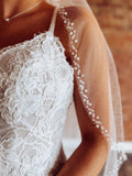 Crystal and Pearl Edge Cascade Fingertip Veil