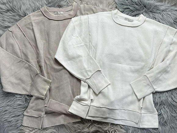 Acid Wash Ribbed Exposed Seam Pullover - Missy & Curvy