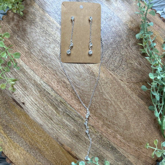 Silver Crystal Earrings & Necklace Set
