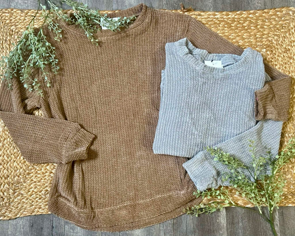 Chenille Waffle Round Neck Sweater