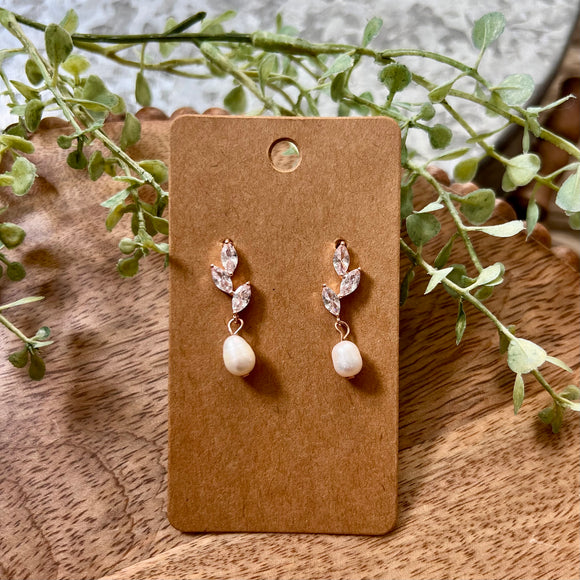 Three Crystal Leaf Rose Gold Dangle Earrings