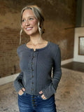Snow Wash Ribbed Long Sleeve Top