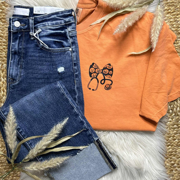 Halloween Stethoscope Burnt Orange Comfort Colors Tee