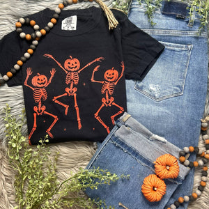 Dancing Pumpkin Head Skeletons Comfort Colors Tee