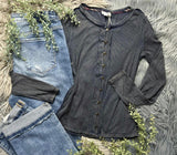 Snow Wash Ribbed Long Sleeve Top