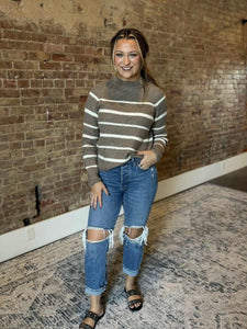 Striped High Neck Sweater