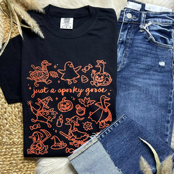 Just A Spooky Goose Black Comfort Colors Tee