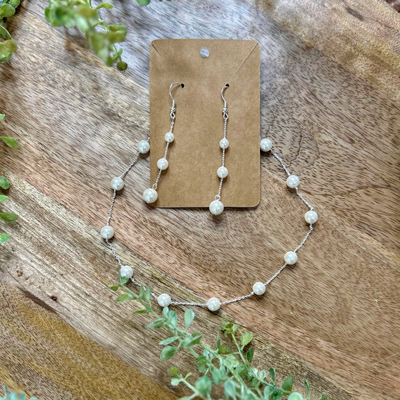 Dangle Pearl Earrings & Necklace Set