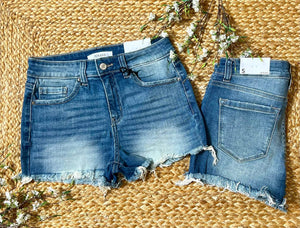 Mid Rise Raw Frayed Hem Shorts
