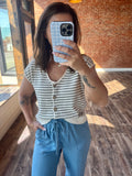 Stripe Scoop Neck Short Sleeve Cardigan
