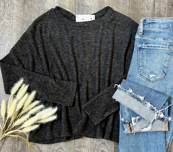 Dolman Long Sleeve Sweater Top- Black