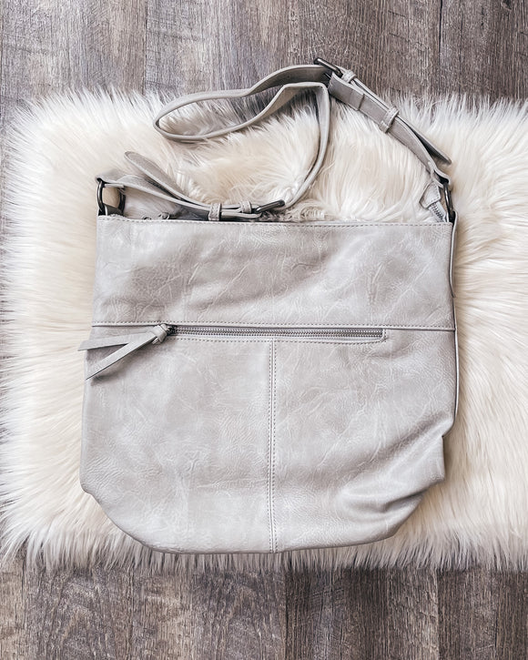 Nori Crossbody Bucket Bag Convertible Tote- Soft Grey