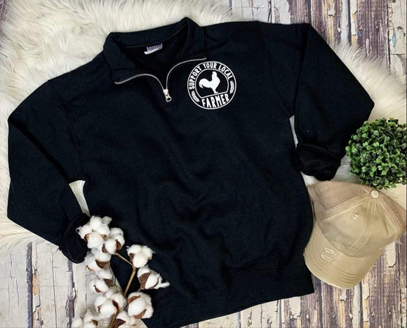 Support Your Local Farmer 1/4 Zip : Black